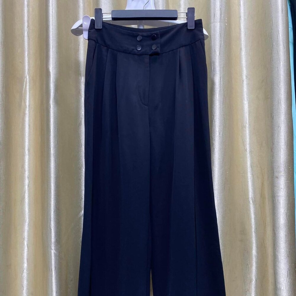 Black Double Button Office Straight Leg Trousers - Picture 1 of 4